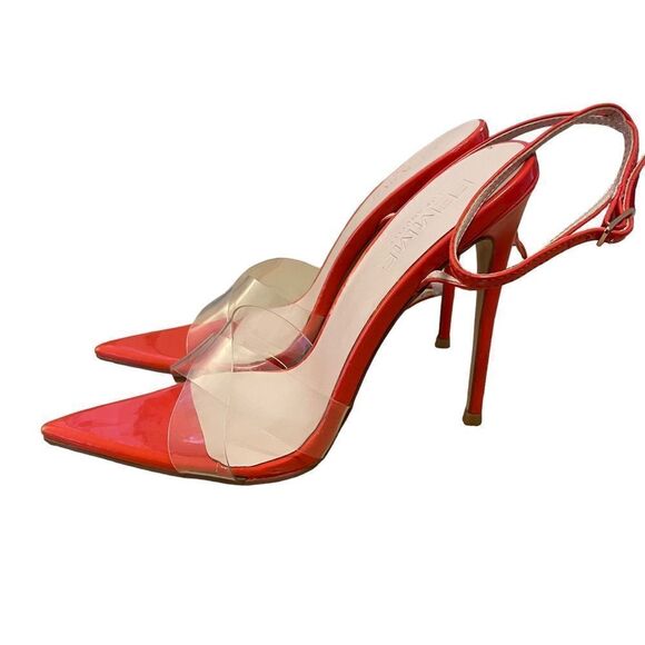 Femme LA Gia Revolve Heel Nude Patent & PVC (Tangerine) Size 39 or 8 NEW - Picture 5 of 9